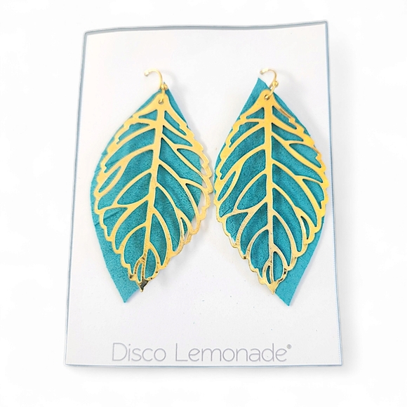 DiscoLemonade Upcycled Turquoise Gold Feather Wing Earrings Lightweight ✨️ Ltd E - Picture 4 of 4
